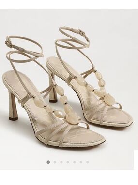 Sam Elderman Strappy Beaded High Heel Sandal - Beige